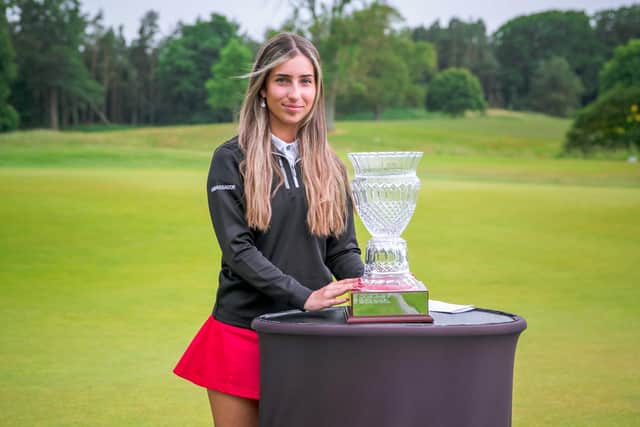 Summer Elliott with the Stephen Gallacher Foundation Vase after he victory at Schloss Roxburghe. Picture: Martin Cairns