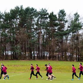 The Hearts squad in training earlier this month. Picture: SNS