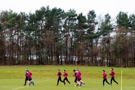 The Hearts squad in training earlier this month. Picture: SNS
