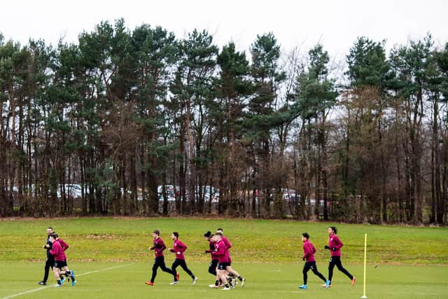 The Hearts squad in training earlier this month. Picture: SNS