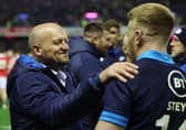 Scotland head coach Gregor Townsend congratulates double try scorer Kyle Steyn after the Six Nations win over Wales.