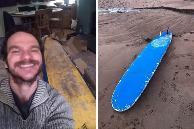 The returned surfboard was in “surprisingly good condition considering how far it travelled,” according to its grateful owner.