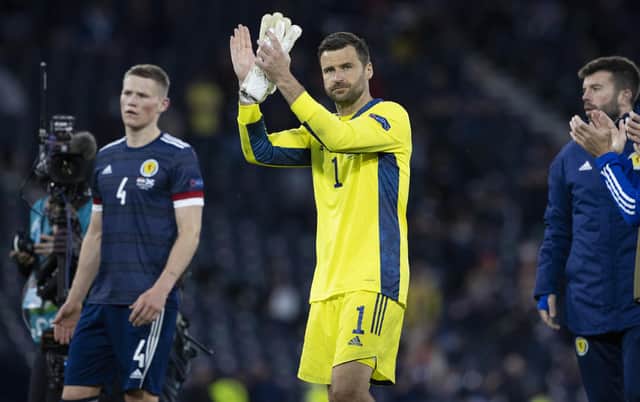David Marshall at full-time after Scotland's defeat to Croatia at Hampden in Euro 2021. (Photo by Craig Williamson / SNS Group)