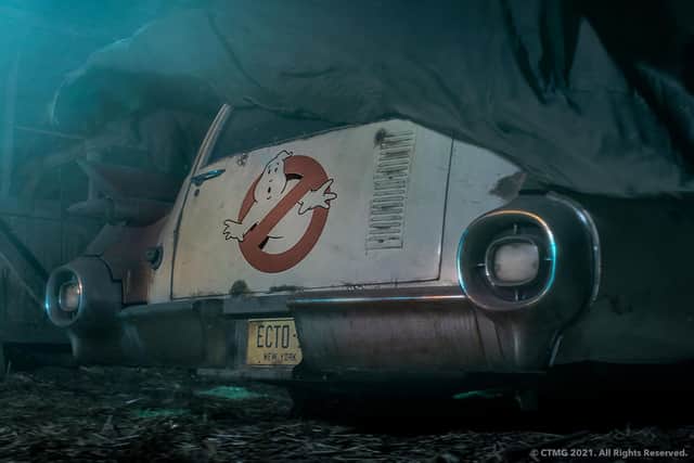 The iconic Ectomobile makes an appearance in the trailer for the upcoming movie. Photo: CTMG 2021.