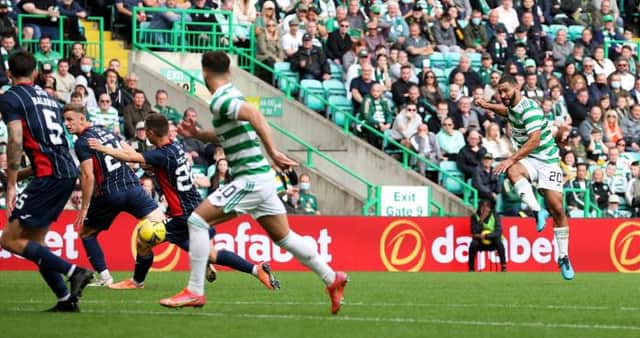 Cameron Carter-Vickers opens the scoring for Celtic against Ross County with a shot which was deflected beyond Ross Laidlaw. (Photo by Alan Harvey / SNS Group)