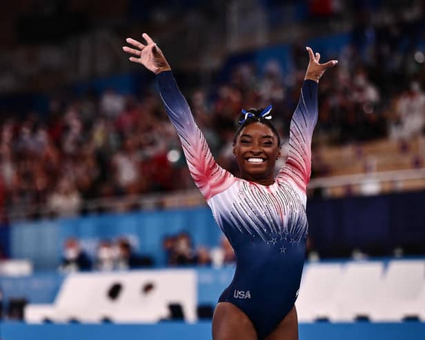 Simone Biles won bronze in the balance beam final after returning to competitive action. Picture: Jeff Pachoud/AFP/Getty