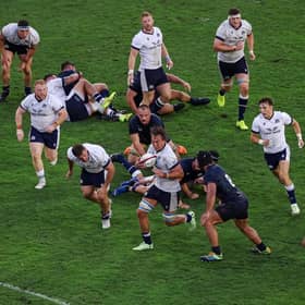 Jamie Ritchie, winning his 50th cap, on the attack for Scotland in the 42-7 win over the USA at Audi Field in Washington, DC. (Photo by Scott Taetsch/Getty Images for Scottish Rugby)