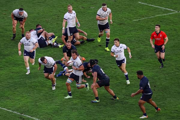 Jamie Ritchie, winning his 50th cap, on the attack for Scotland in the 42-7 win over the USA at Audi Field in Washington, DC. (Photo by Scott Taetsch/Getty Images for Scottish Rugby)