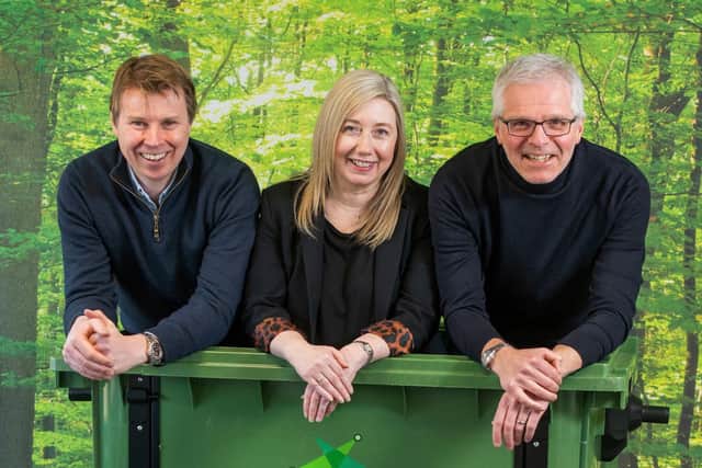 Members of the Topolytics team: Ben Emson, chief technology officer; Jane Stewart, director; Michael Groves, chief executive. Picture: Chris Watt Photography