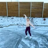 Nine-year-old Madison Galt figure skating on her frozen street in East Kilbride