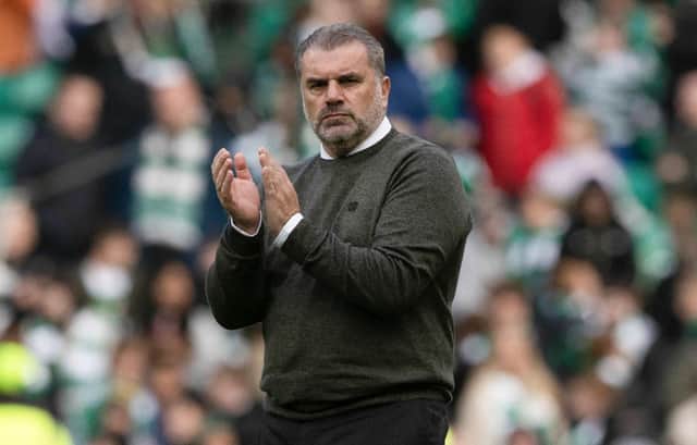 Celtic's Ange Postecoglou applauds the fans during a cinch Premiership match between Celtic and Motherwell at Celtic Park, on October 01, 2022, in Glasgow, Scotland. (Photo by Craig Williamson / SNS Group)