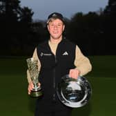 Irishman Brendan Lawlor shows off the trophies after winning the inaugural G4D Open over the Duchess Course at Woburn. Picture: Alex Burstow/R&A/R&A via Getty Images.