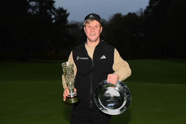 Irishman Brendan Lawlor shows off the trophies after winning the inaugural G4D Open over the Duchess Course at Woburn. Picture: Alex Burstow/R&A/R&A via Getty Images.