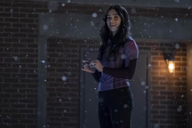 Hailee Steinfeld is a newcomer to the MCU playing Kate Bishop, Agent Barton's new bow-carrying protégé. Photo: Disney Plus.