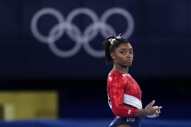 Simone Biles has announced her withdrawal from two of her four individual Olympic finals. Picture: Gregory Bull/AP