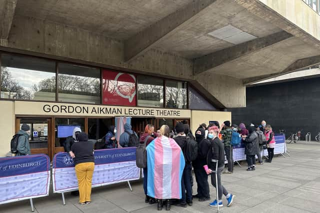 The film, Adult Human Female, was due to be shown at Edinburgh University’s Gordon Aikman lecture theatre on Wednesday evening but protesters blocked the entrance hours before the screening time