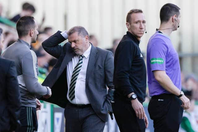 Celtic manager Ange Postecoglou looks vexed during the 4-2 defeat by Hibs.