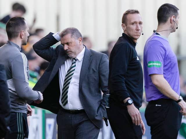 Celtic manager Ange Postecoglou looks vexed during the 4-2 defeat by Hibs.