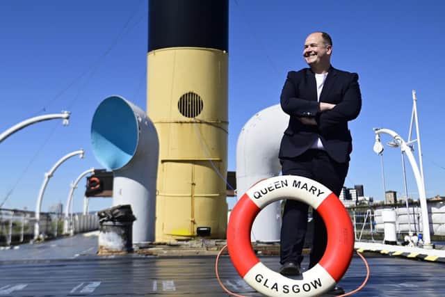 Friends of TS Queen Mary chair Iain Sim aboard the ship on Thursday. Picture: John Devlin