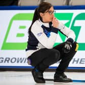 Eve Muirhead ponders her next move during Scotland's match against Korea at the LGT World Women's Curling Championship. Picture: Steve Seixeiro/WCF