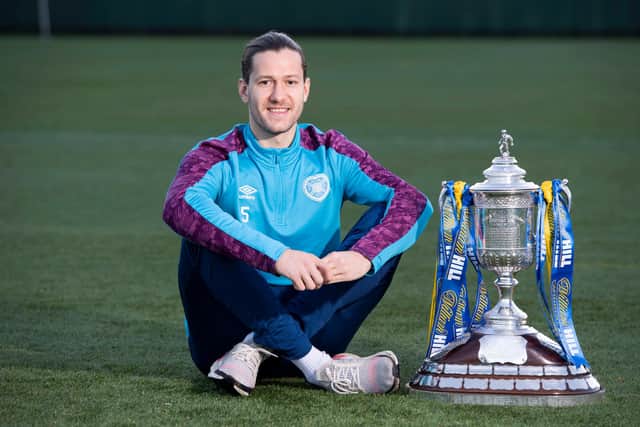 Peter Haring with the Scottish Cup ahead of the final between Hearts and Celtic.