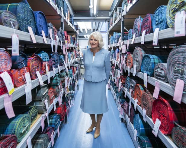 Queen Camilla during a visit to Lochcarron of Scotland at the Waverley textile mill in Selkirk. Picture: Jane Barlow/PA Wire