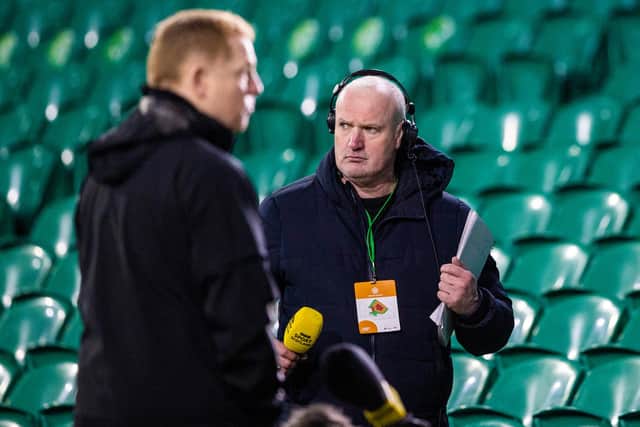 Celtic manager Neil Lennon prepares to speak to the BBC ahead of a game against St Mirren last month.