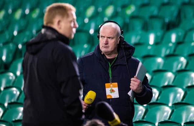 Celtic manager Neil Lennon prepares to speak to the BBC ahead of a game against St Mirren last month.