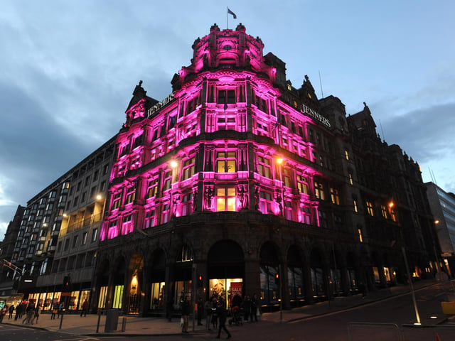 In honour of Breast Cancer Awareness Month, Jenners department store was lit up pink for ‘Pinktober’. Year: 2012