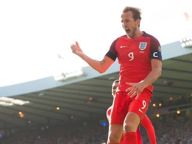 England's Harry Kane will be looking to shoot the Three Lions to Qatar 2022. Photo credit: SNS Group Craig Williamson.