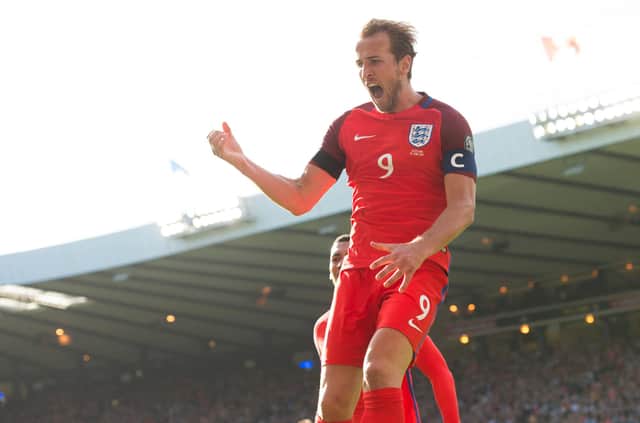 England's Harry Kane will be looking to shoot the Three Lions to Qatar 2022. Photo credit: SNS Group Craig Williamson.