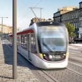 An artist's impression of a tram on Leith Walk
