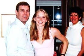 Picture reprotedly showing Prince Andrew, Virginia Roberts, aged 17, and Ghislaine Maxwell at Ghislaine Maxwell's townhouse in London, Britain on March 13 2001