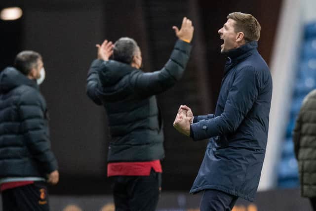 Rangers manager Steven Gerrard celebrates at full time during the UEFA Europa League Qualifier between Rangers and Galatasaray at Ibrox Stadium, on October 1, 2020, in Glasgow, Scotland. (Photo by Alan Harvey / SNS Group)