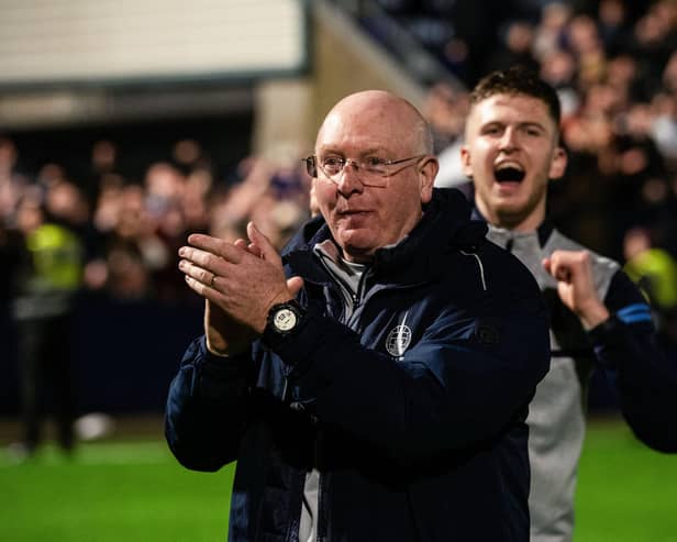 John McGlynn's Falkirk have just one hurdle left to complete an unbeaten league season.  (Photo by Sammy Turner / SNS Group)