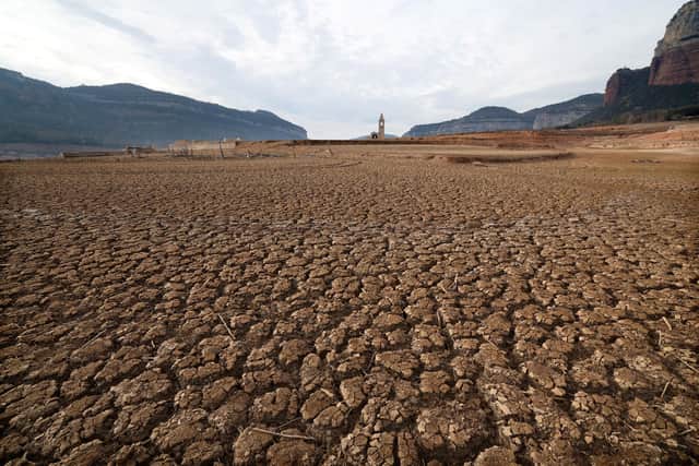 A three-year drought has much reduced the Sau reservoir in the province of Girona, Spain, pictured in January (Picture: Lluis Gene/AFP via Getty Images)
