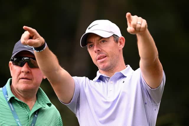 Irish journaiist Paul Kimmage pictured with Rory McIlroy during the BMW PGA Championship at Wentworth. Picture: Ross Kinnaird/Getty Images.