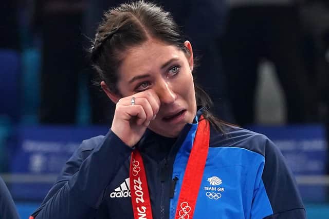 Great Britain's Eve Muirhead with her gold medal after victory in the Women's Curling Gold Medal Game. (Picture: Andrew Milligan/PA Wire)