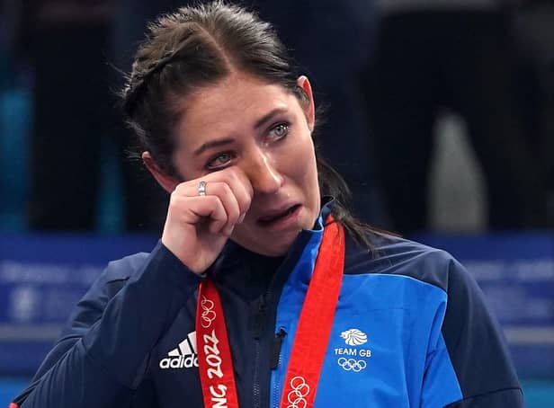 Great Britain's Eve Muirhead with her gold medal after victory in the Women's Curling Gold Medal Game. (Picture: Andrew Milligan/PA Wire)