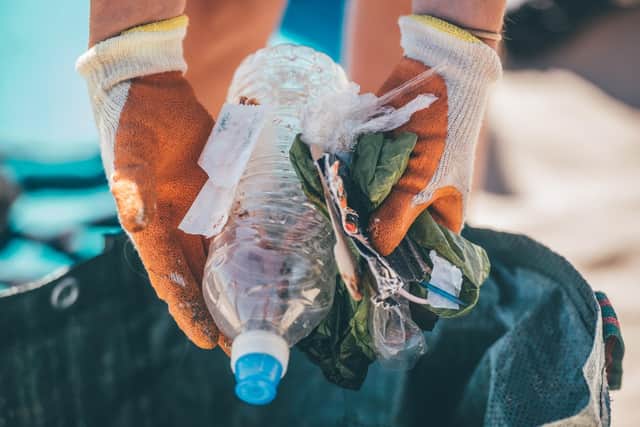 Disposable cups were recorded on 58 per cent of beached surveyed, with single-use plastic drinks bottles, lids and packets among the most commonly discovered items. Picture: Billy Barraclough
