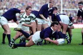 Greig Oliver in action for Scotland against Zimbabwe at the 1991 Rugby World Cup at Murrayfield. Picture: Ian Rutherford