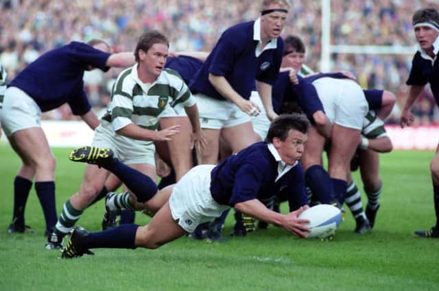 Greig Oliver in action for Scotland against Zimbabwe at the 1991 Rugby World Cup at Murrayfield. Picture: Ian Rutherford