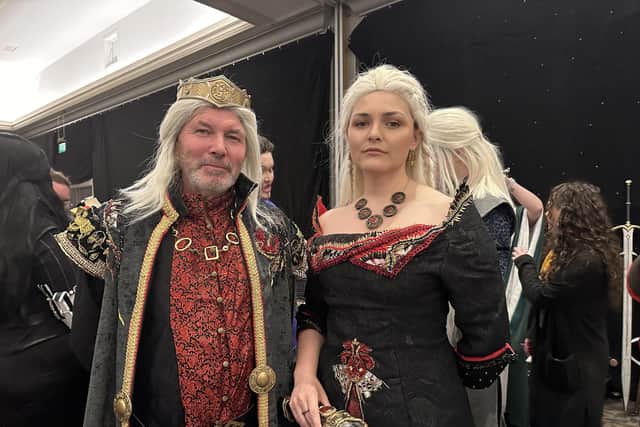 George Kerr, 61, and daughter Jess Kerr, 29, both from Newcastle, dressed as characters from the world of Game of Thrones.