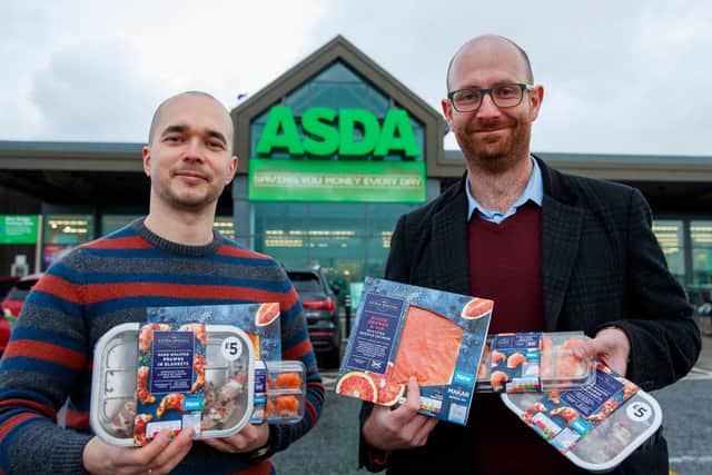 Adrian Okolski, general store manager at Asda Fraserburgh, and Paul Terris, senior development manager at Youngs Seafood. Picture: Ross Johnston/Newsline Media