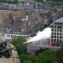 The 105th Regiment Royal Artillery, The Scottish and Ulster Gunners during the Royal Gun Salute at Edinburgh Castle. Picture: PA