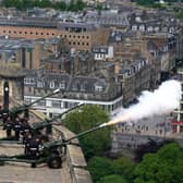 The 105th Regiment Royal Artillery, The Scottish and Ulster Gunners during the Royal Gun Salute at Edinburgh Castle. Picture: PA