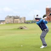 Bob Macintyre tees off on the 18th hole on the Old Course at St Andrews during this year's Alfred Dunhill Links Championship. Picture: Richard Heathcote/Getty Images.