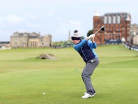Bob Macintyre tees off on the 18th hole on the Old Course at St Andrews during this year's Alfred Dunhill Links Championship. Picture: Richard Heathcote/Getty Images.