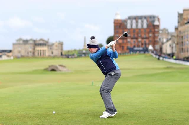 Bob Macintyre tees off on the 18th hole on the Old Course at St Andrews during this year's Alfred Dunhill Links Championship. Picture: Richard Heathcote/Getty Images.