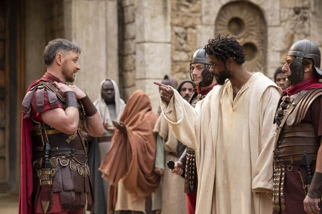 James McAvoy as Pontius Pilate and LaKeith Stanfield as Clarence in The Book of Clarence PIC: Moris Puccio